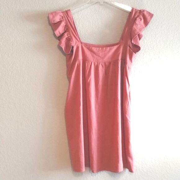 O.P.T. NEW Babydoll Aria Mocha Cotton LINEN Ruffled Sleeveless  Mini Dress S - Picture 2 of 16